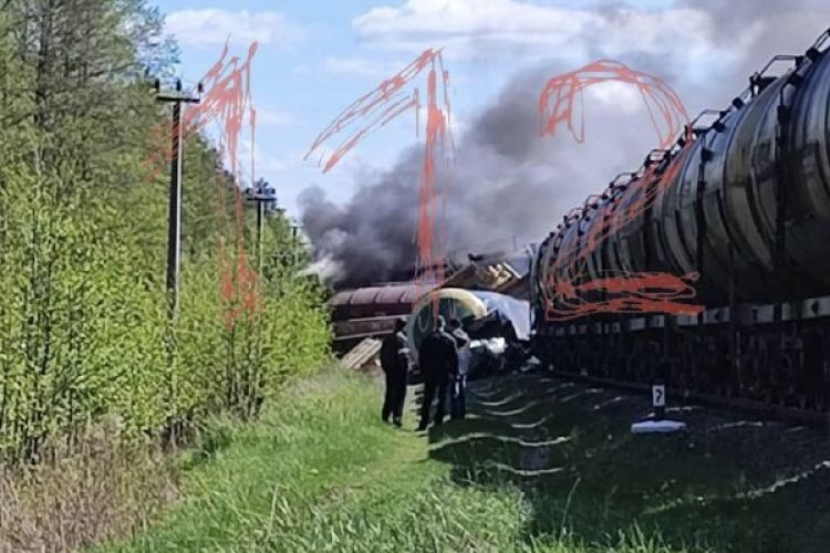 Freight train derailment in Russia
