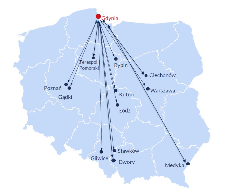 Main intermodal routes from the port in Gdansk&nbsp;© UTK